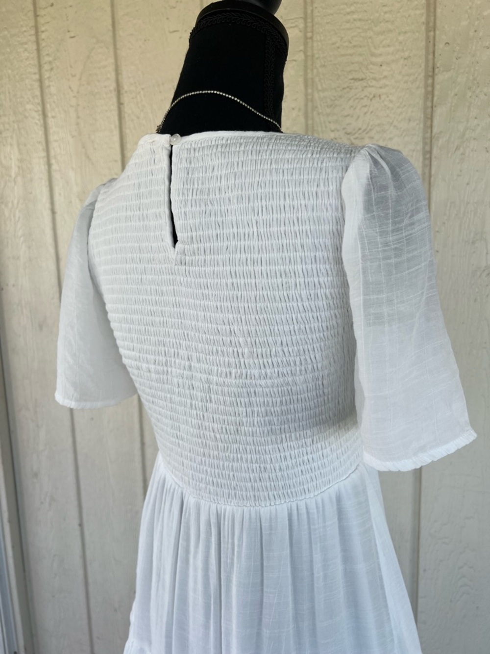 Indigo Rose White Cottagecore Midi Dress Smocked Tiered Ruffle Dress Size Medium - Picture 5 of 7